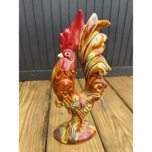 Vintage MCM Arnel's Ceramic Rooster Colorful Hand Painted 11.5" Farmhouse Decor